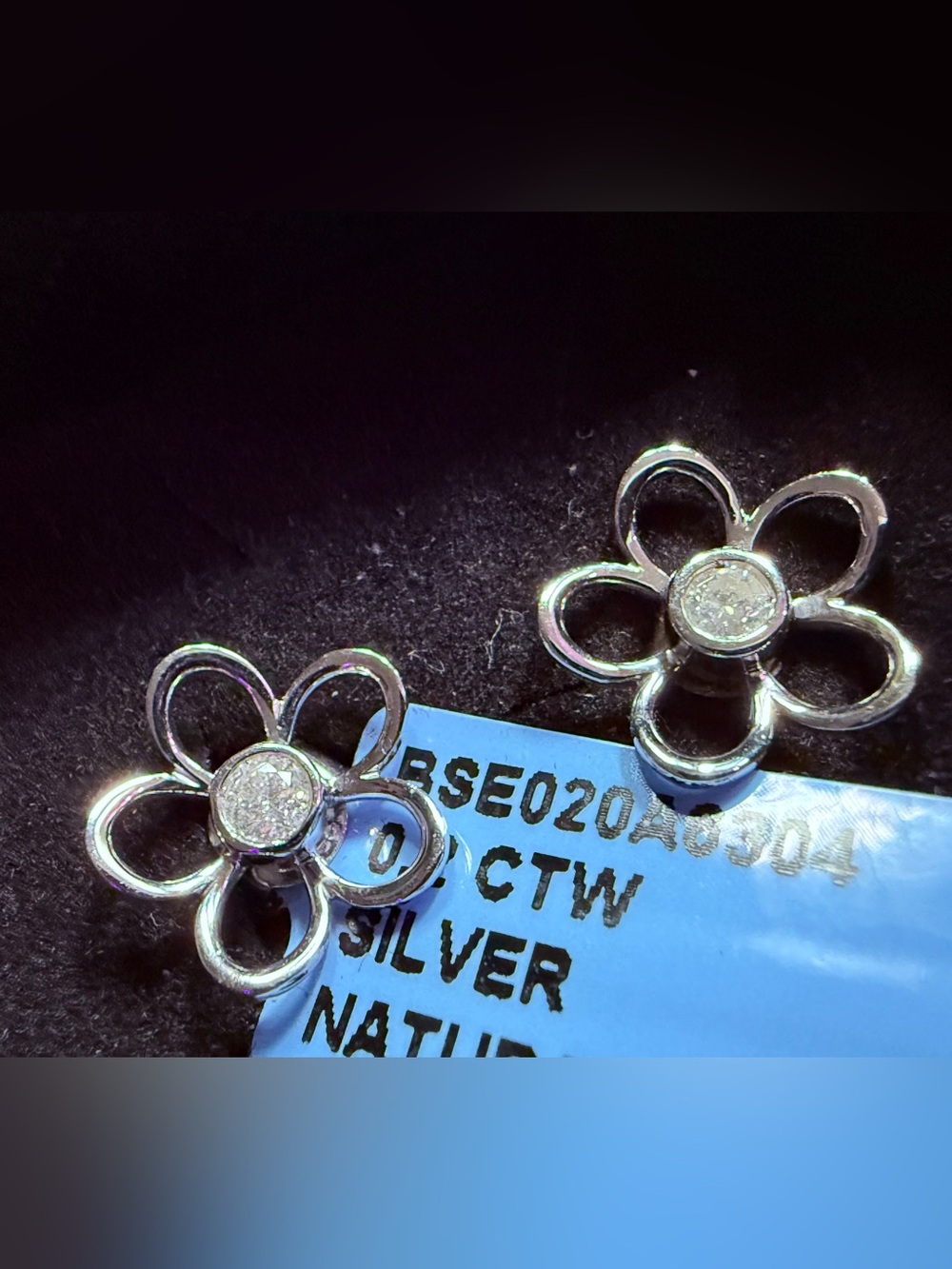 Sterling Silver Flower Stud Earrings with Center Diamond